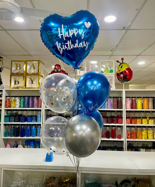 Blue & Silver Birthday Balloon Bouquet