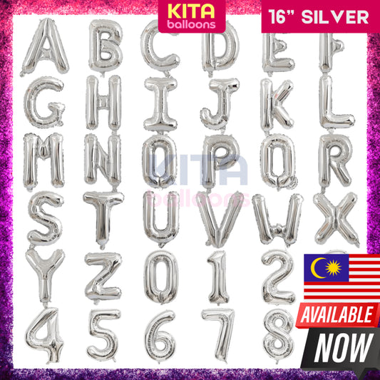 [16 Inch] - Silver Alphabet Balloon & Number Ballon ABC Letters Belon Huruf A -Z Nombor Birthday