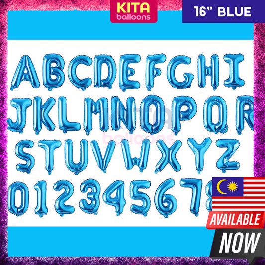 [16 Inch] - Blue Alphabet Balloon & Number Ballon ABC Letters Belon Huruf A-Z 0-9 Birthday Biru