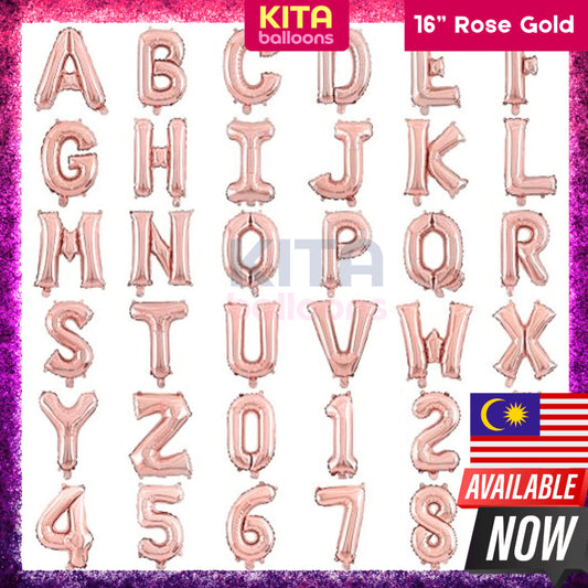 [16 Inch] - Rose Gold Alphabet Balloon & Number Ballon ABC Letters Belon Huruf A-Z Nombor 0-9 Birthday