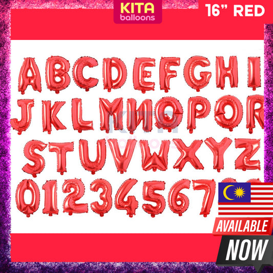 [16 Inch] - Red Alphabet Balloon & Number Ballon ABC Letters Belon Huruf A-Z Nombor 0-9 Birthday