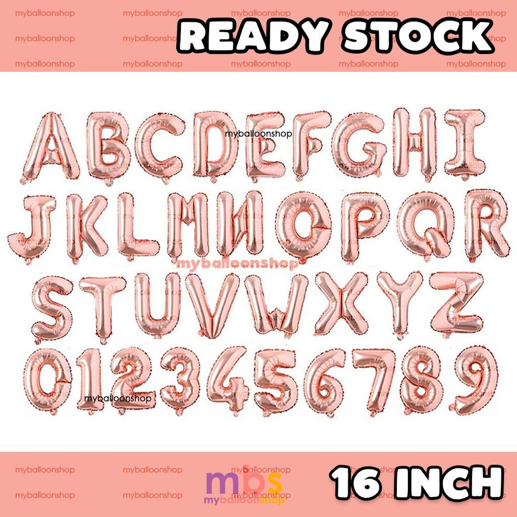 [16 Inch] - Rose Gold Alphabet Balloon & Number Ballon ABC Letters Belon Huruf A-Z Nombor 0-9 Birthday