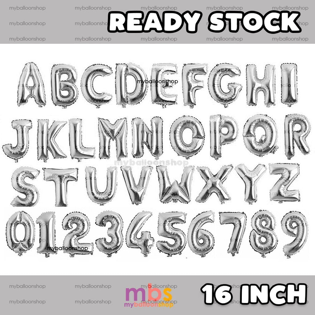 [16 Inch] - Silver Alphabet Balloon & Number Ballon ABC Letters Belon Huruf A -Z Nombor Birthday