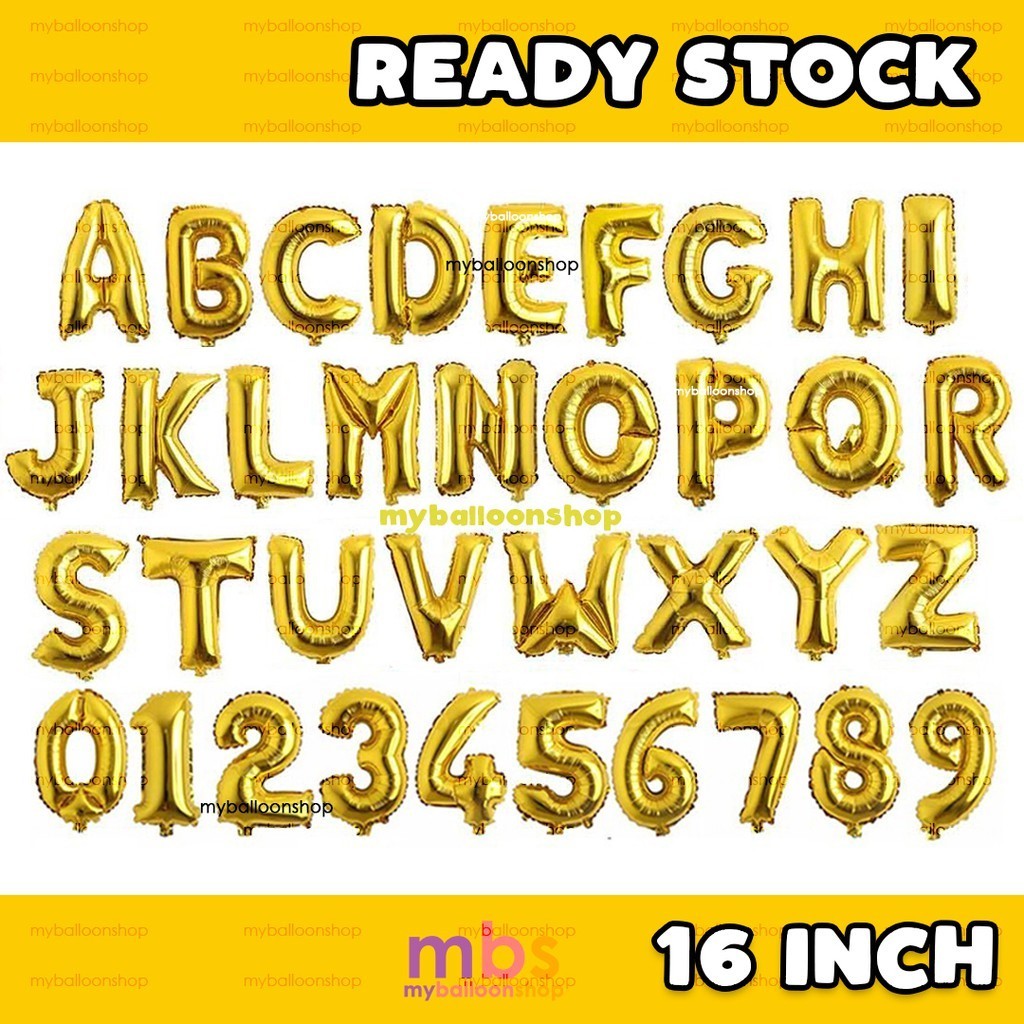 [16 Inch] - Gold Alphabet Balloon & Number Ballon ABC Letters Belon Huruf A -Z Nombor Birthday